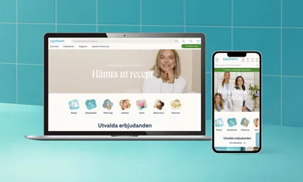 Datorskärm som visar apohem.se, mobil som visar Club Apohem